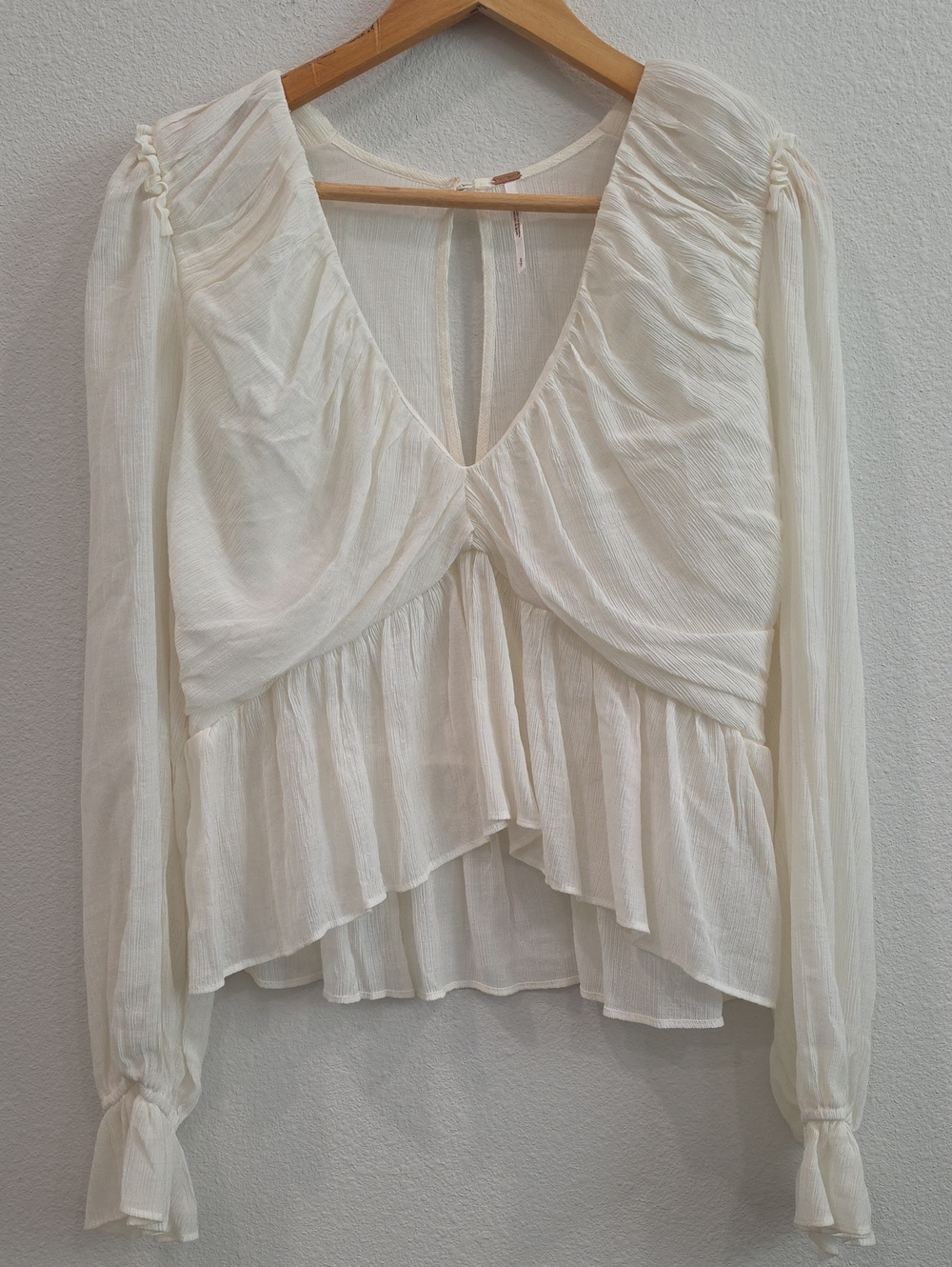 Free People Ivory Daia V-Neck Ruffle Peplum Blouse